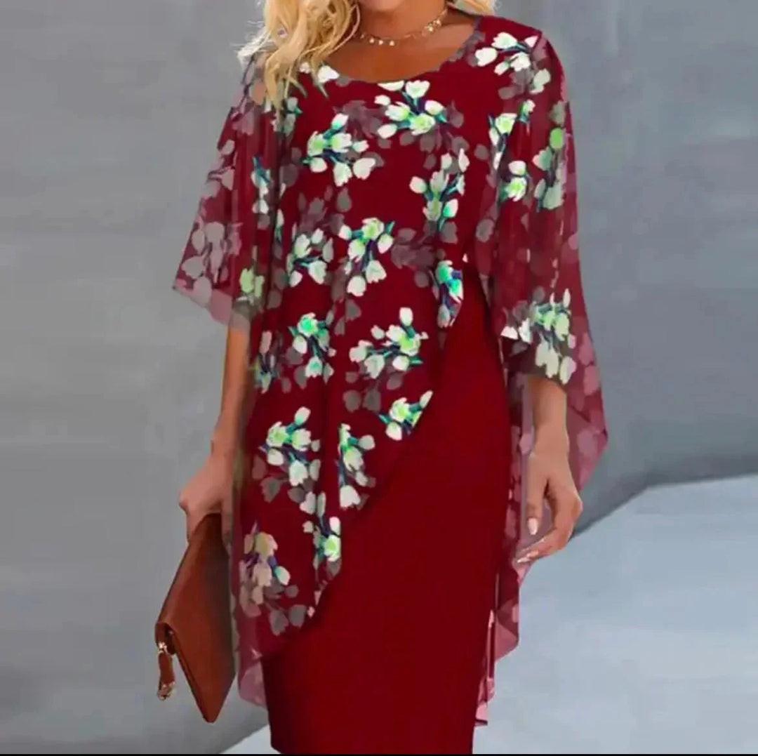 Women's floral sheer overlay midi shift dress
