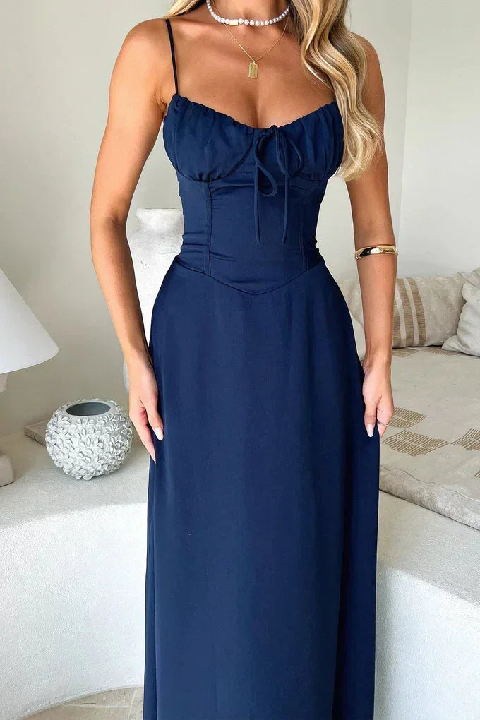 Women's flowy maxi dress with adjustable straps and sweetheart neckline