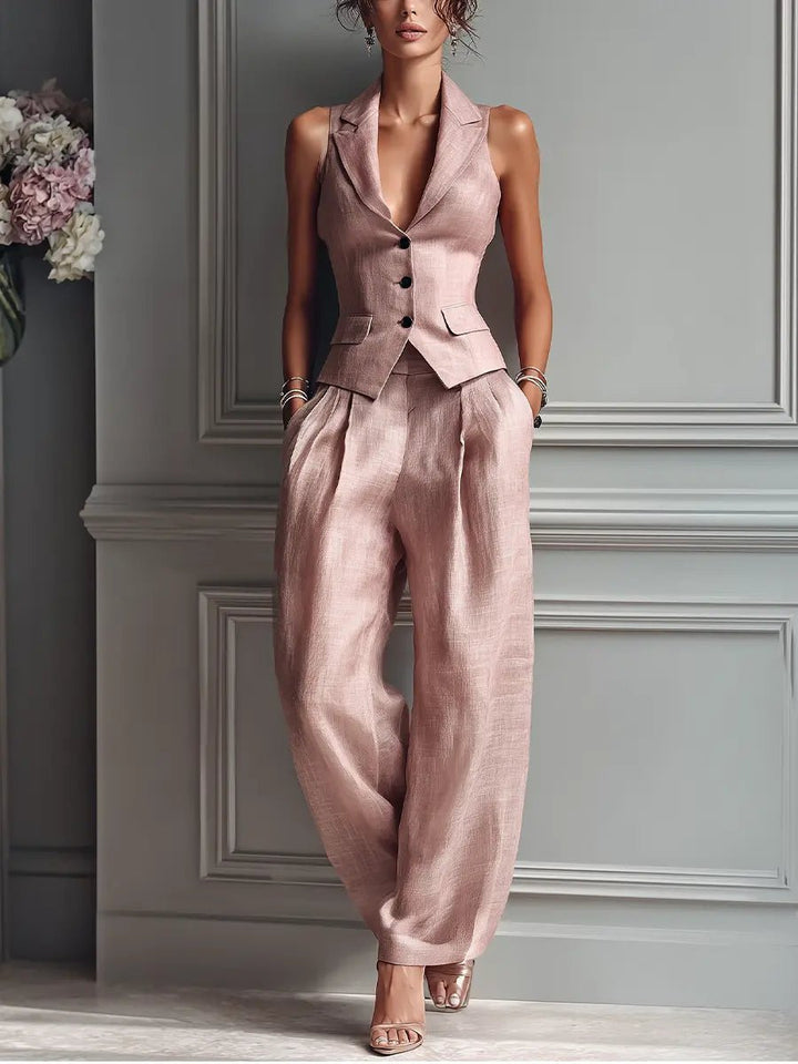 Layla | Women's High-Waist Linen Sleeveless Vest Wide-Leg Pants Set