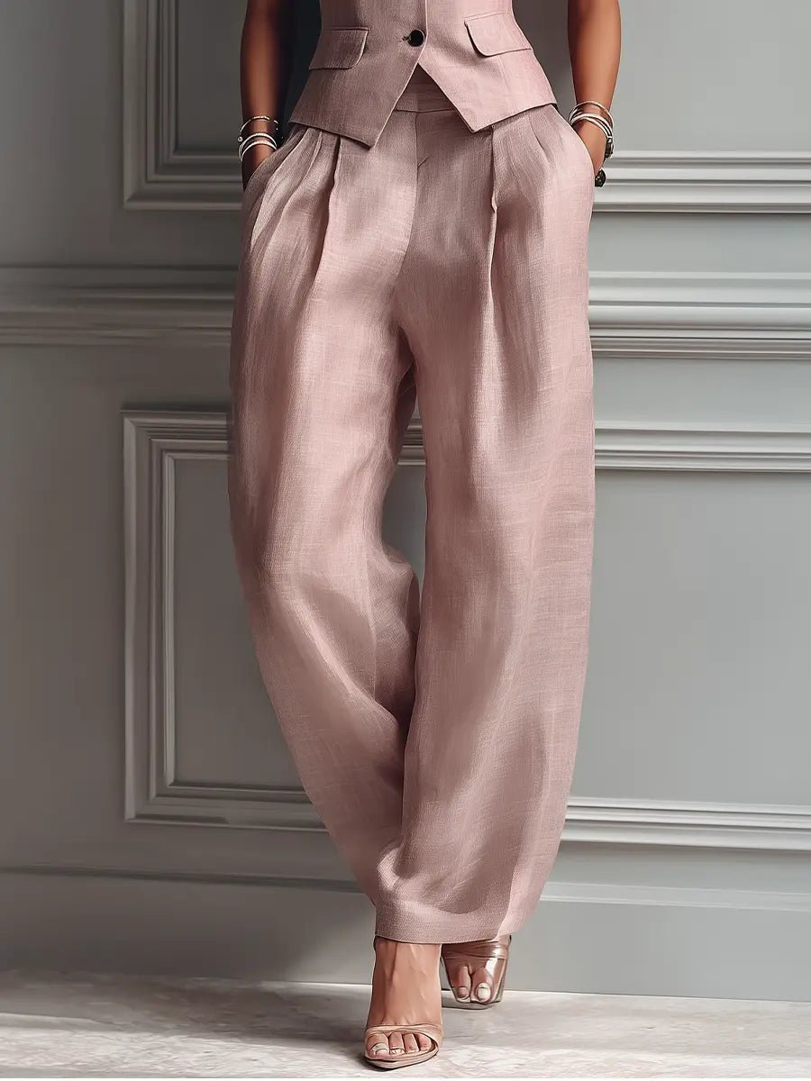 Layla | Women's High-Waist Linen Sleeveless Vest Wide-Leg Pants Set