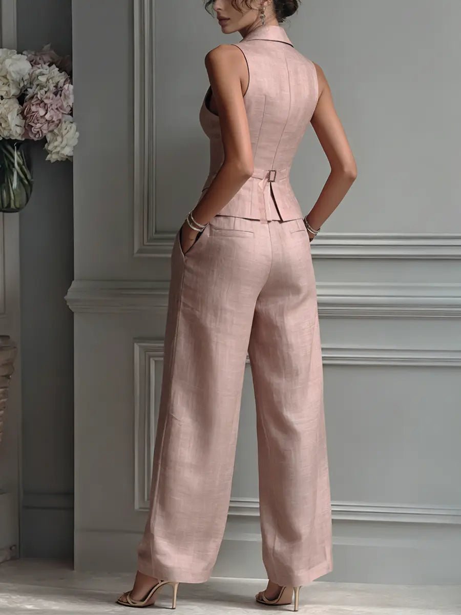 Layla | Women's High-Waist Linen Sleeveless Vest Wide-Leg Pants Set