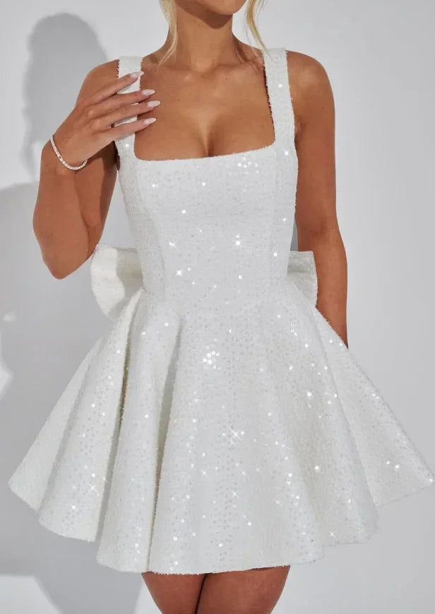 Women's sparkling fit and flare mini dress with square neckline