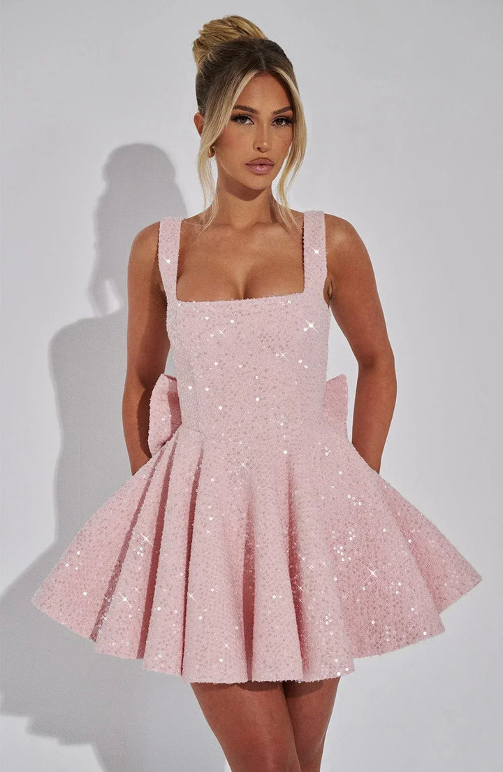 Women's sparkling fit and flare mini dress with square neckline