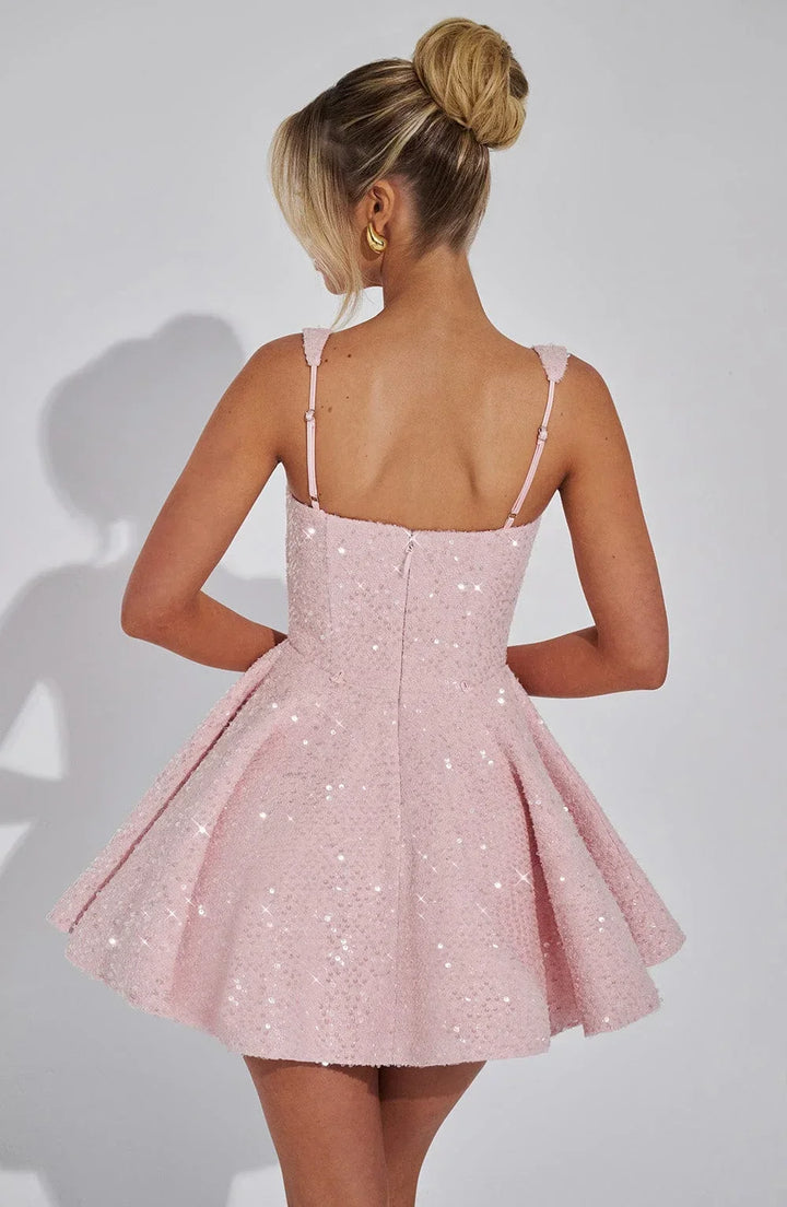 Women's sparkling fit and flare mini dress with square neckline