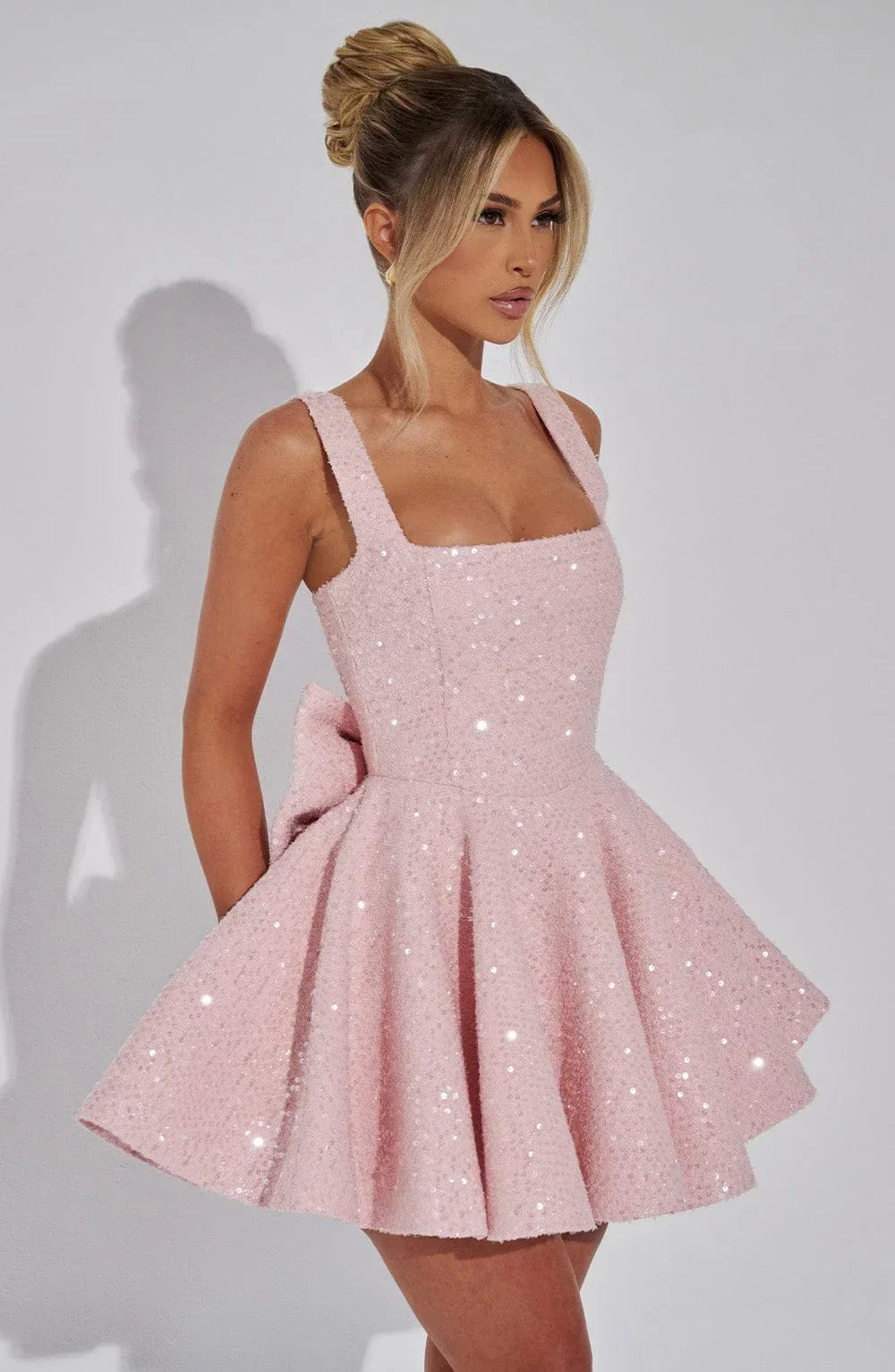 Women's sparkling fit and flare mini dress with square neckline