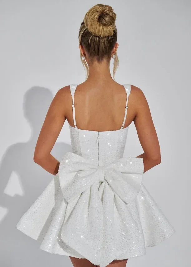 Women's sparkling fit and flare mini dress with square neckline