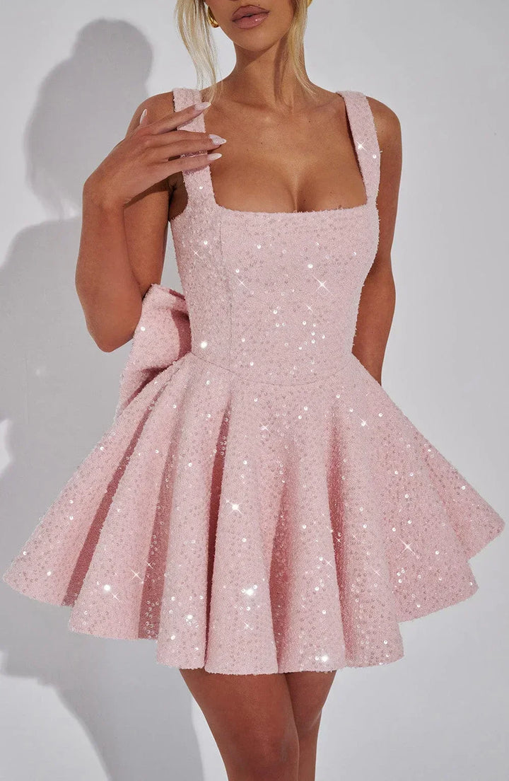 Women's sparkling fit and flare mini dress with square neckline