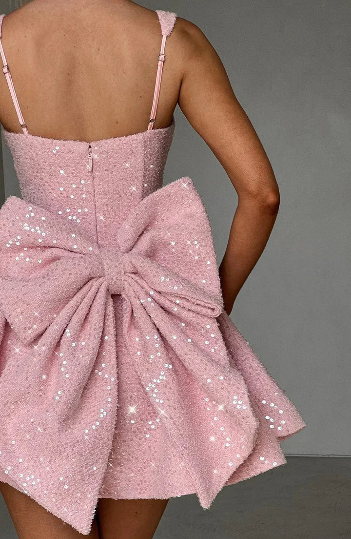 Women's sparkling fit and flare mini dress with square neckline