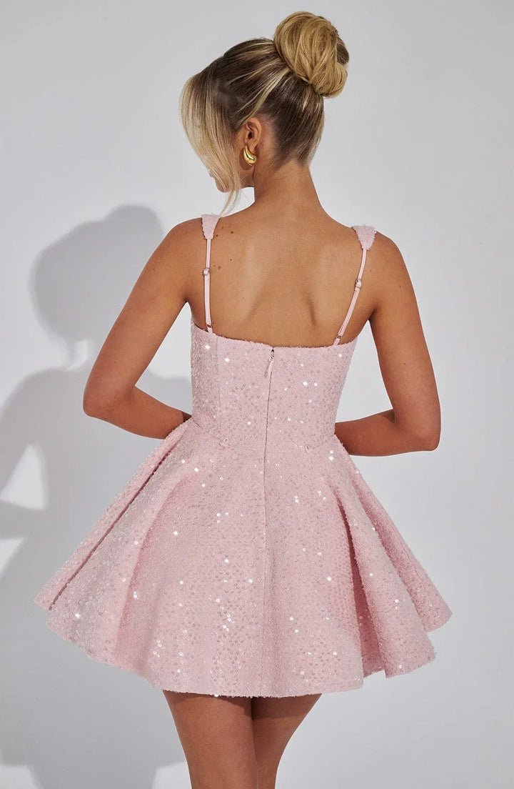Women's sparkling fit and flare mini dress with square neckline