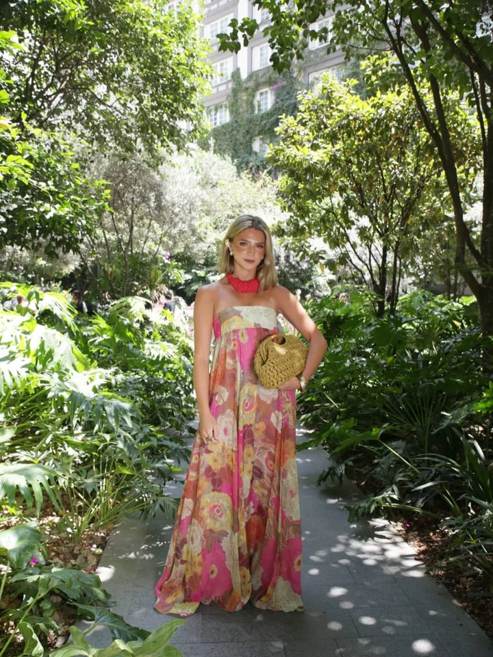 Floral Strapless Empire Waist Flowy Maxi Dress - Wedding Guest