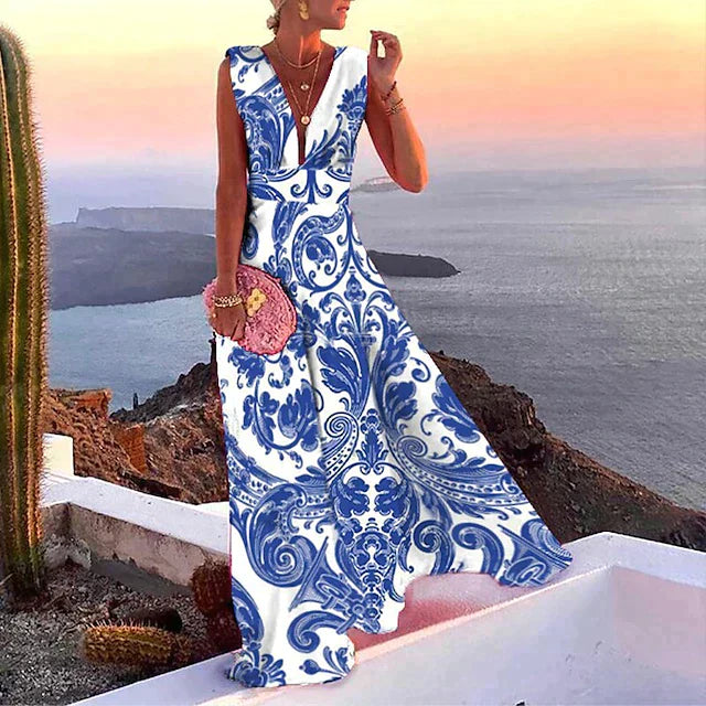 Elegant Floral V-Neck Maxi Dress