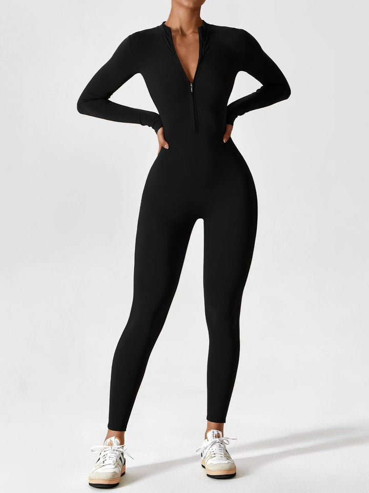 Long Sleeve Zip Jumpsuit – Stretch One-Piece Activewear with Sculpting Fit