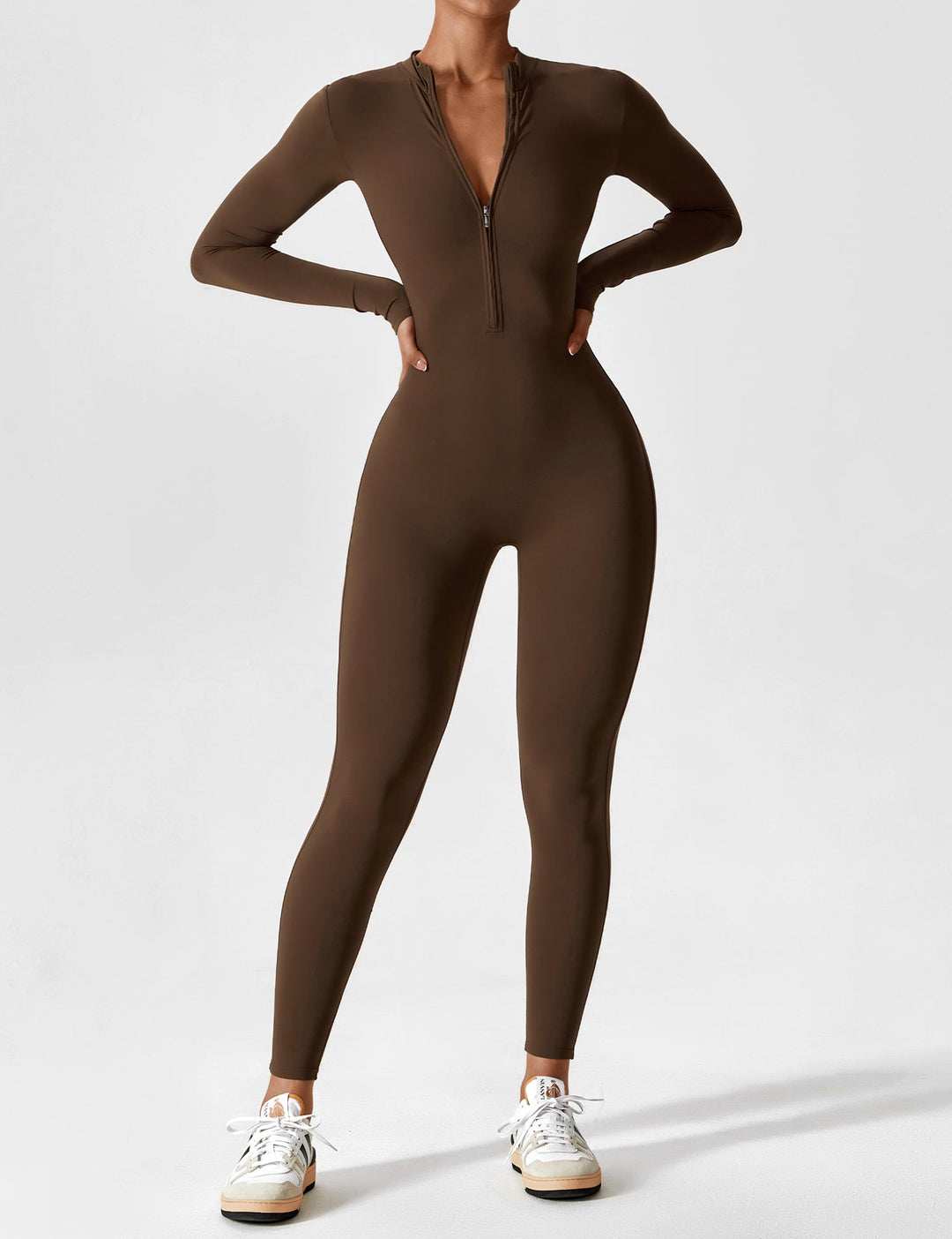 Long Sleeve Zip Jumpsuit – Stretch One-Piece Activewear with Sculpting Fit