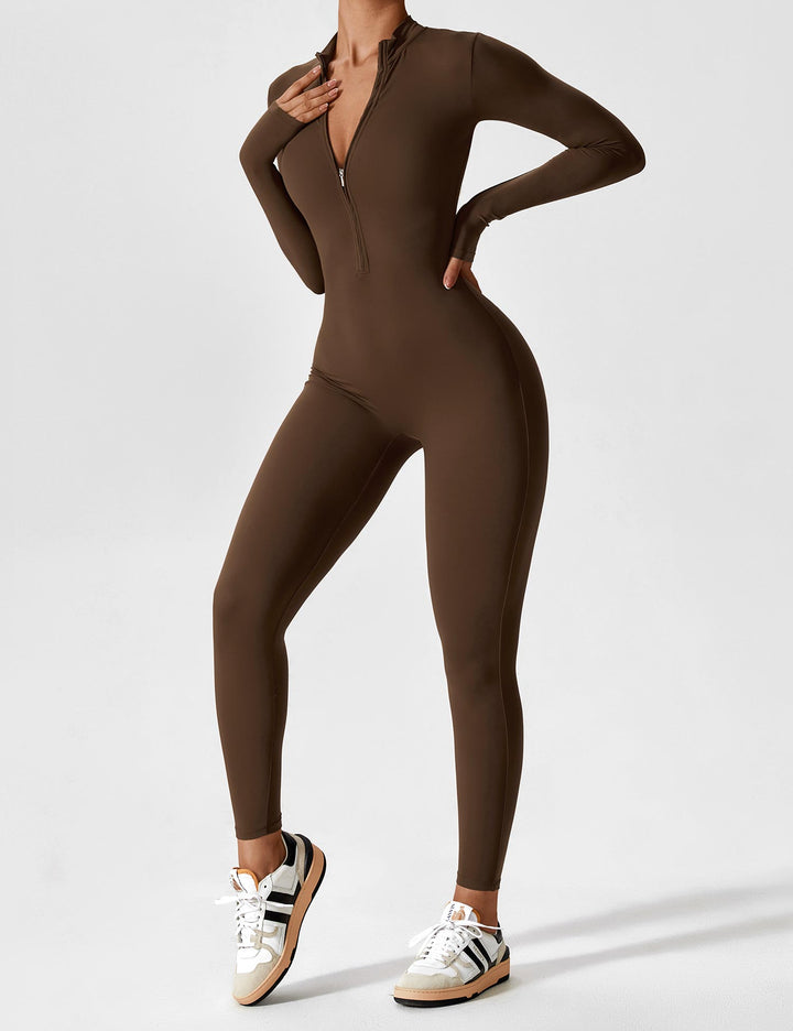 Long Sleeve Zip Jumpsuit – Stretch One-Piece Activewear with Sculpting Fit