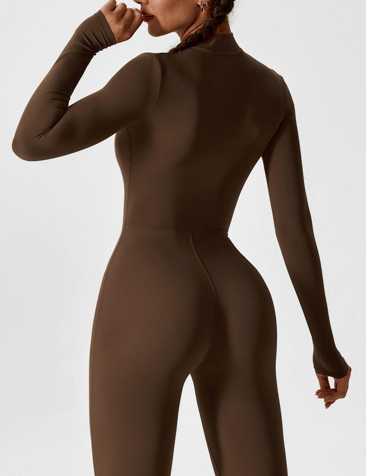 Long Sleeve Zip Jumpsuit – Stretch One-Piece Activewear with Sculpting Fit
