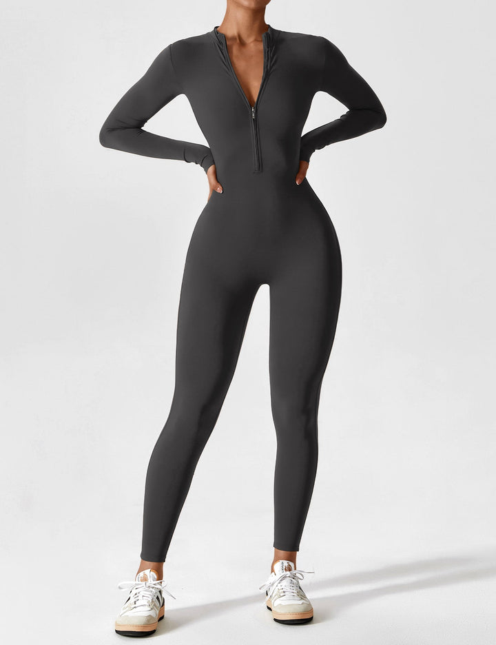 Long Sleeve Zip Jumpsuit – Stretch One-Piece Activewear with Sculpting Fit