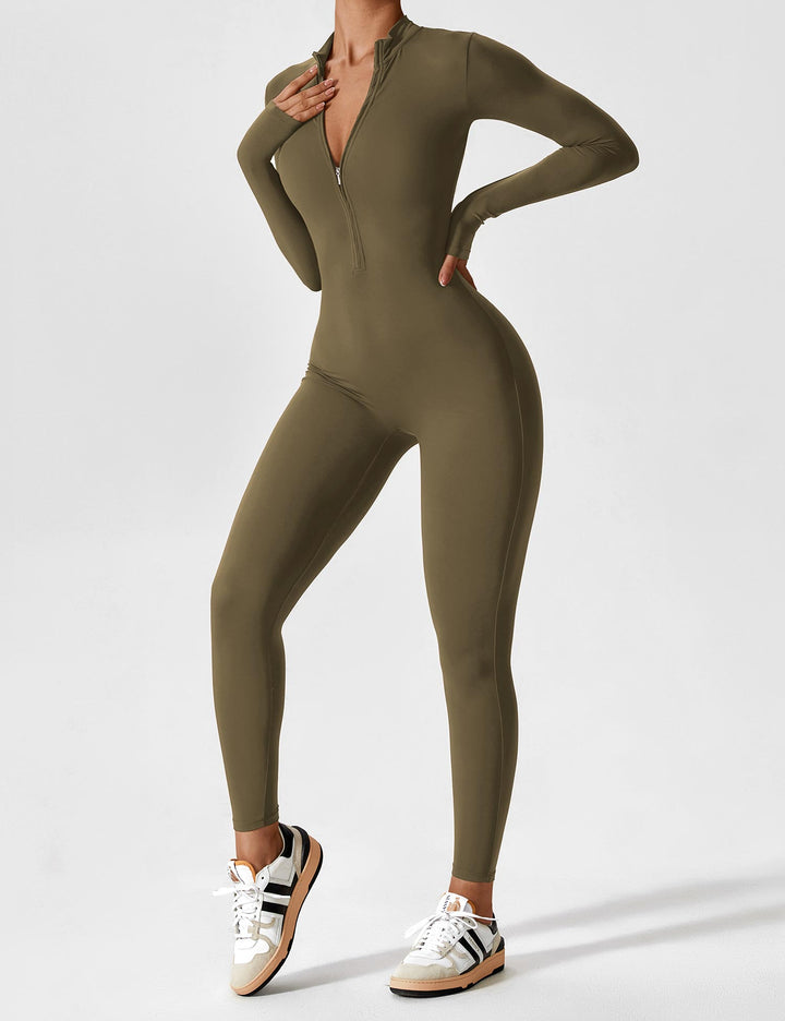 Long Sleeve Zip Jumpsuit – Stretch One-Piece Activewear with Sculpting Fit