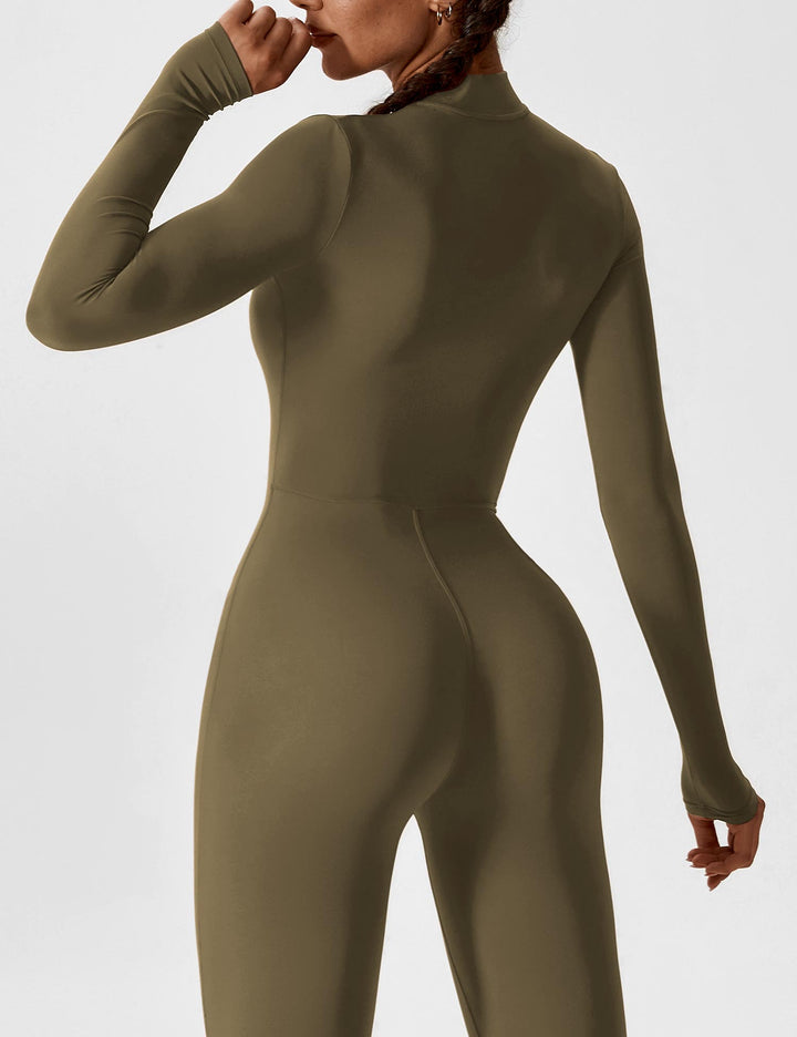 Long Sleeve Zip Jumpsuit – Stretch One-Piece Activewear with Sculpting Fit