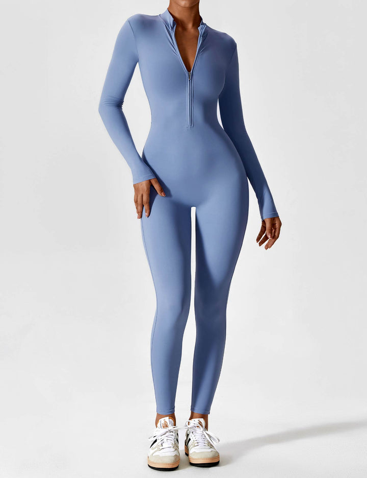 Long Sleeve Zip Jumpsuit – Stretch One-Piece Activewear with Sculpting Fit