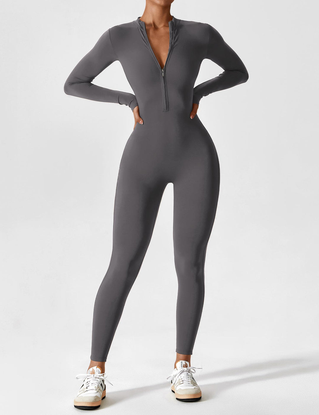 Long Sleeve Zip Jumpsuit – Stretch One-Piece Activewear with Sculpting Fit