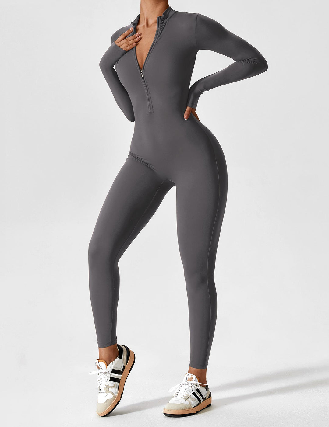 Long Sleeve Zip Jumpsuit – Stretch One-Piece Activewear with Sculpting Fit