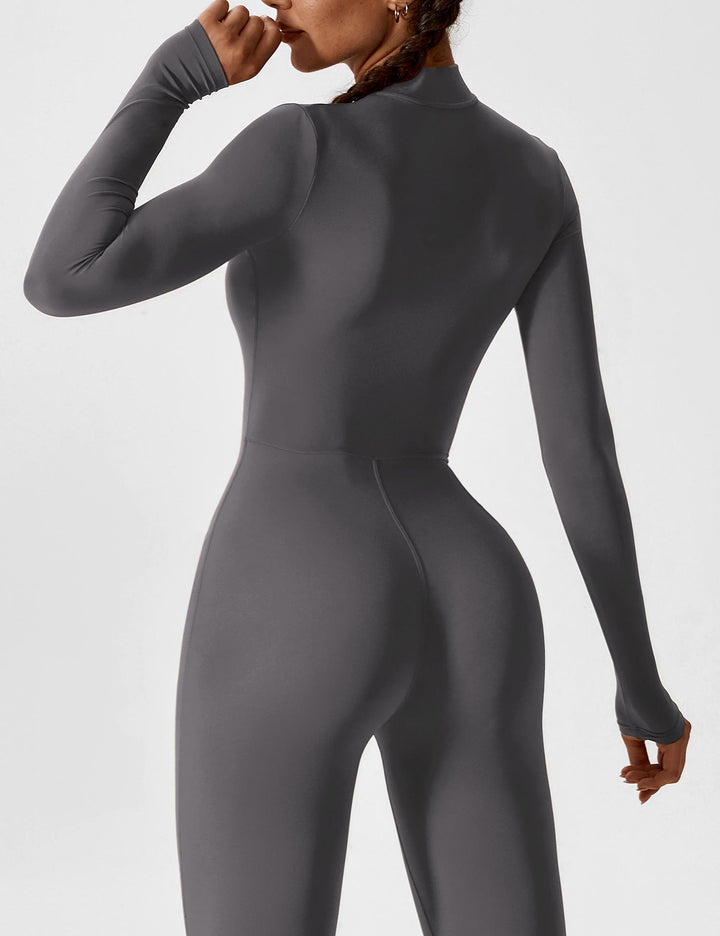 Long Sleeve Zip Jumpsuit – Stretch One-Piece Activewear with Sculpting Fit