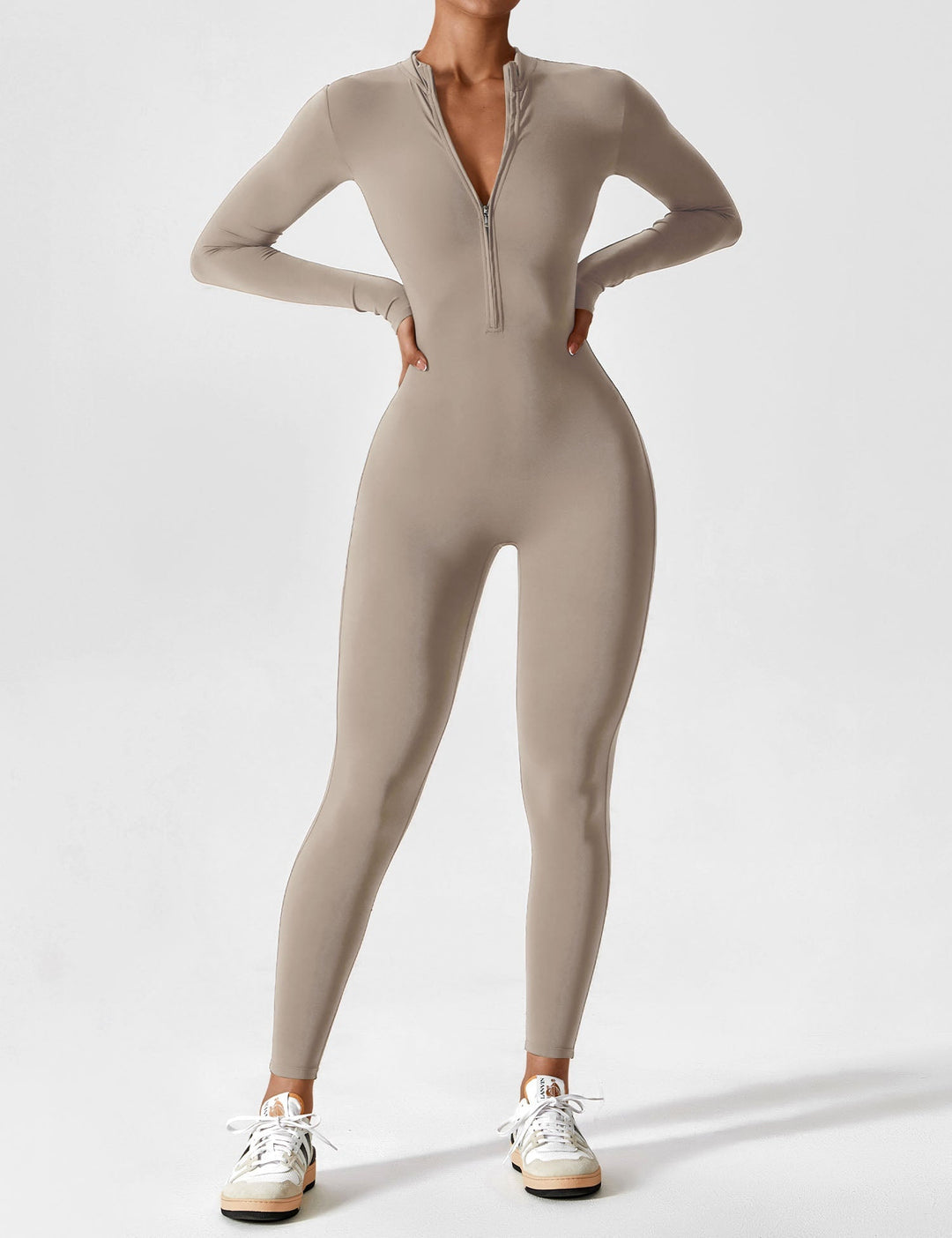 Long Sleeve Zip Jumpsuit – Stretch One-Piece Activewear with Sculpting Fit