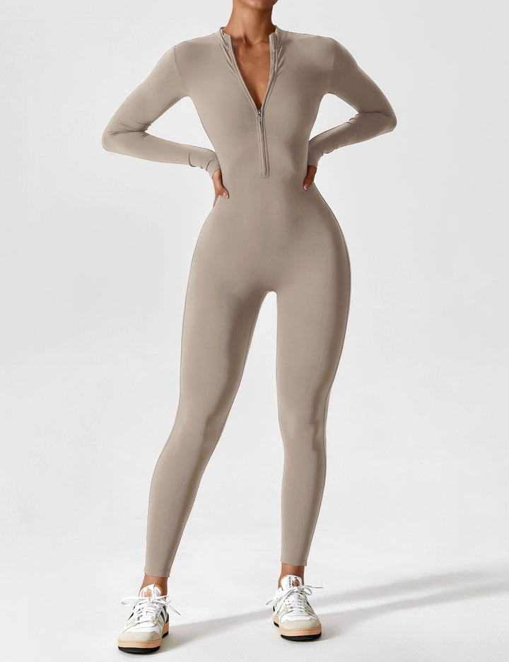 Long Sleeve Zip Jumpsuit – Stretch One-Piece Activewear with Sculpting Fit
