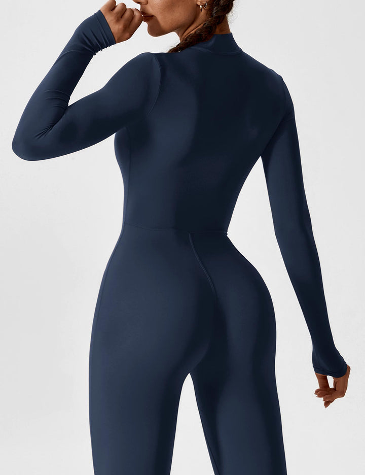 Long Sleeve Zip Jumpsuit – Stretch One-Piece Activewear with Sculpting Fit