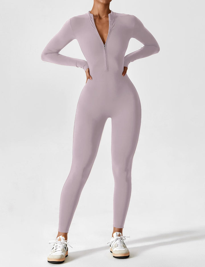 Long Sleeve Zip Jumpsuit – Stretch One-Piece Activewear with Sculpting Fit