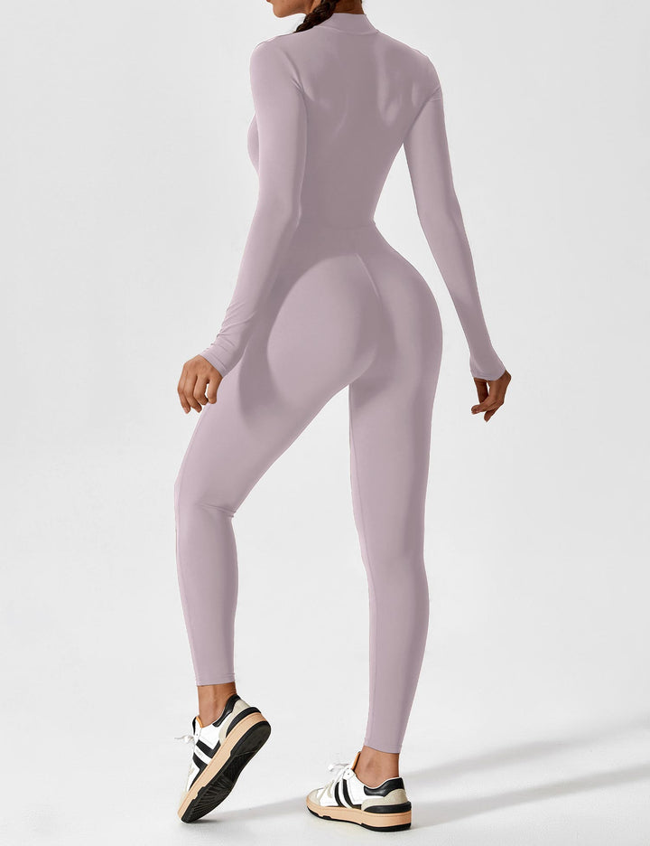 Long Sleeve Zip Jumpsuit – Stretch One-Piece Activewear with Sculpting Fit