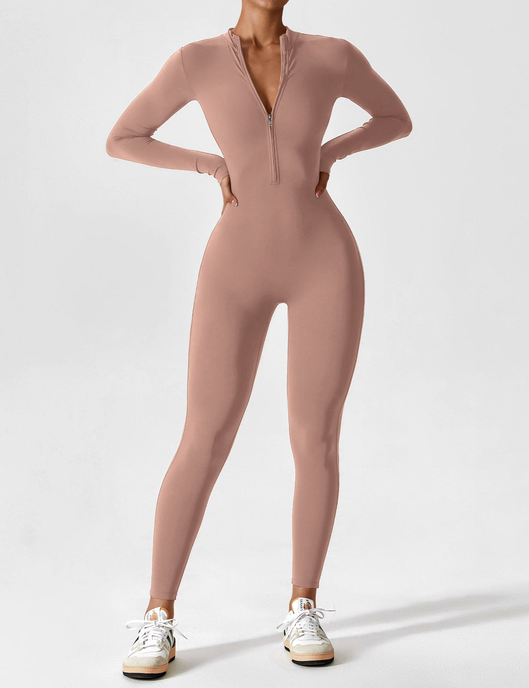 Long Sleeve Zip Jumpsuit – Stretch One-Piece Activewear with Sculpting Fit