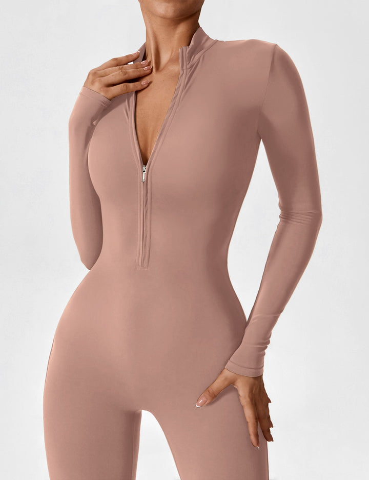 Long Sleeve Zip Jumpsuit – Stretch One-Piece Activewear with Sculpting Fit