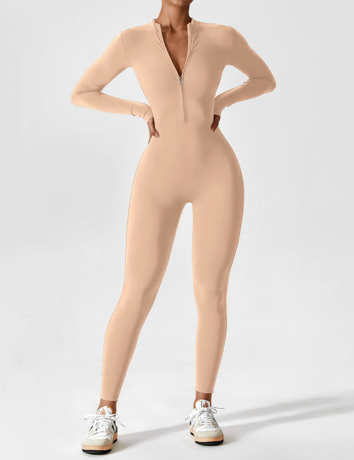 Long Sleeve Zip Jumpsuit – Stretch One-Piece Activewear with Sculpting Fit