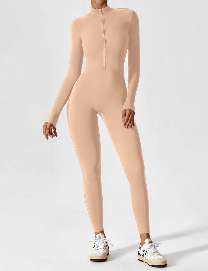 Long Sleeve Zip Jumpsuit – Stretch One-Piece Activewear with Sculpting Fit
