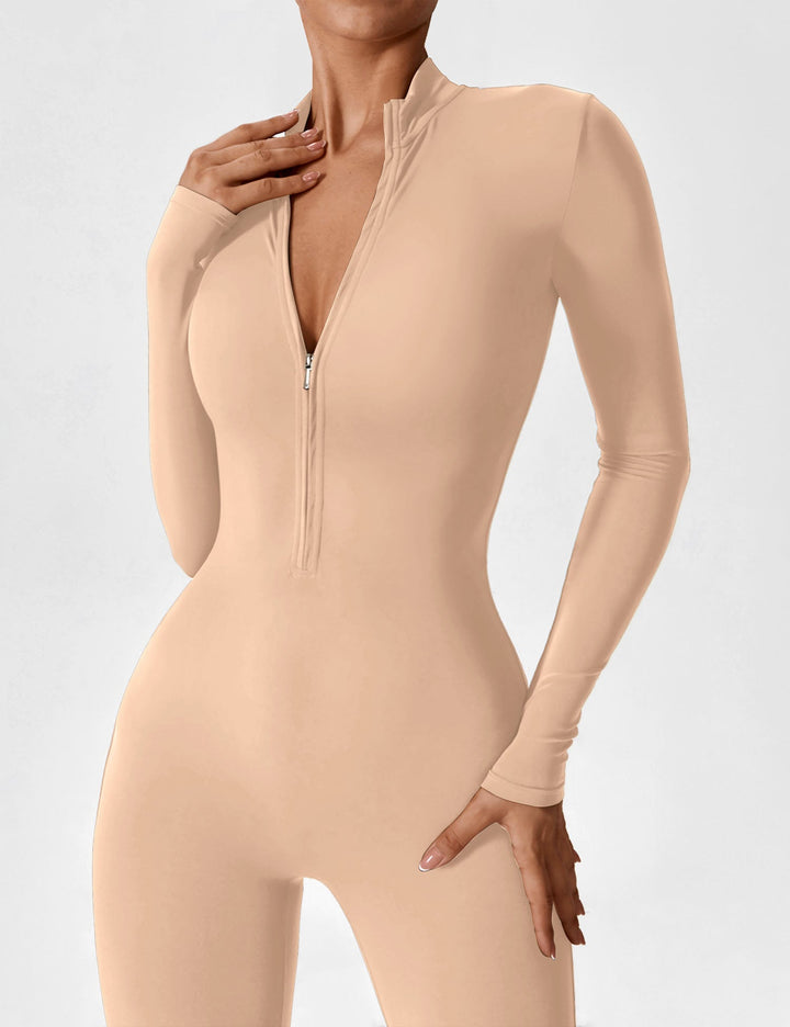 Long Sleeve Zip Jumpsuit – Stretch One-Piece Activewear with Sculpting Fit