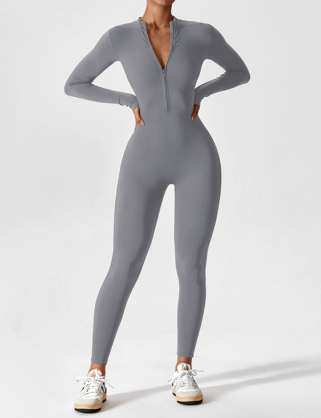 Long Sleeve Zip Jumpsuit – Stretch One-Piece Activewear with Sculpting Fit