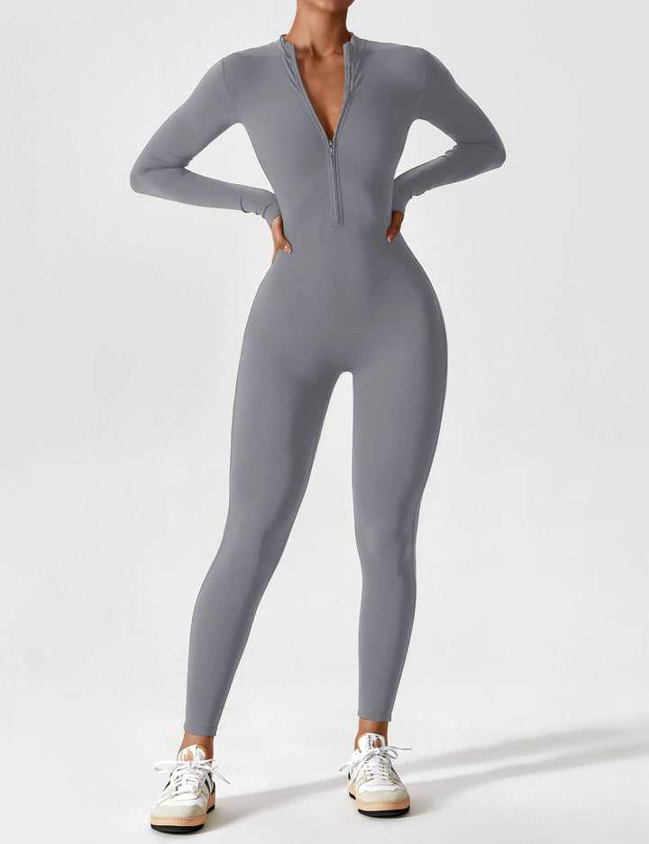 Long Sleeve Zip Jumpsuit – Stretch One-Piece Activewear with Sculpting Fit