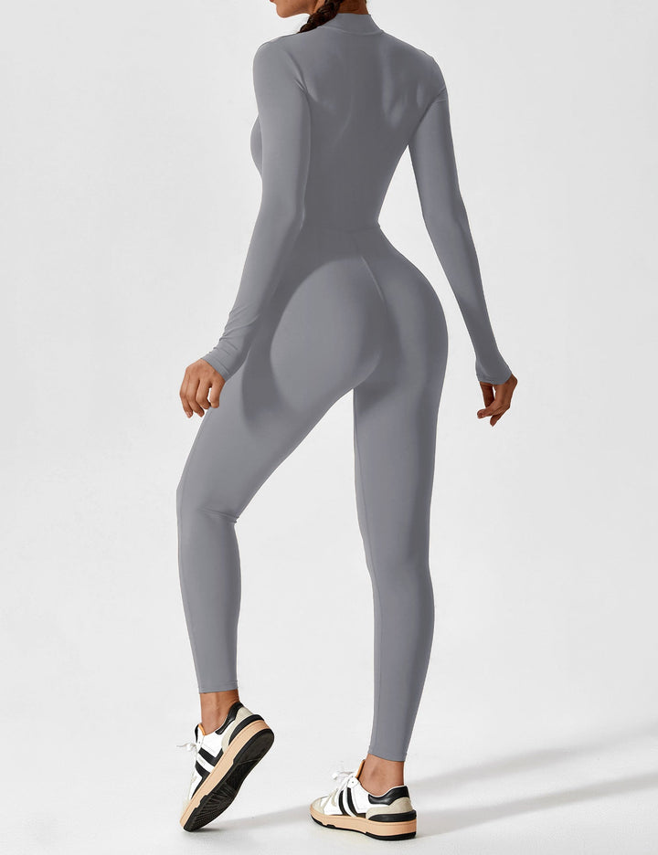 Long Sleeve Zip Jumpsuit – Stretch One-Piece Activewear with Sculpting Fit