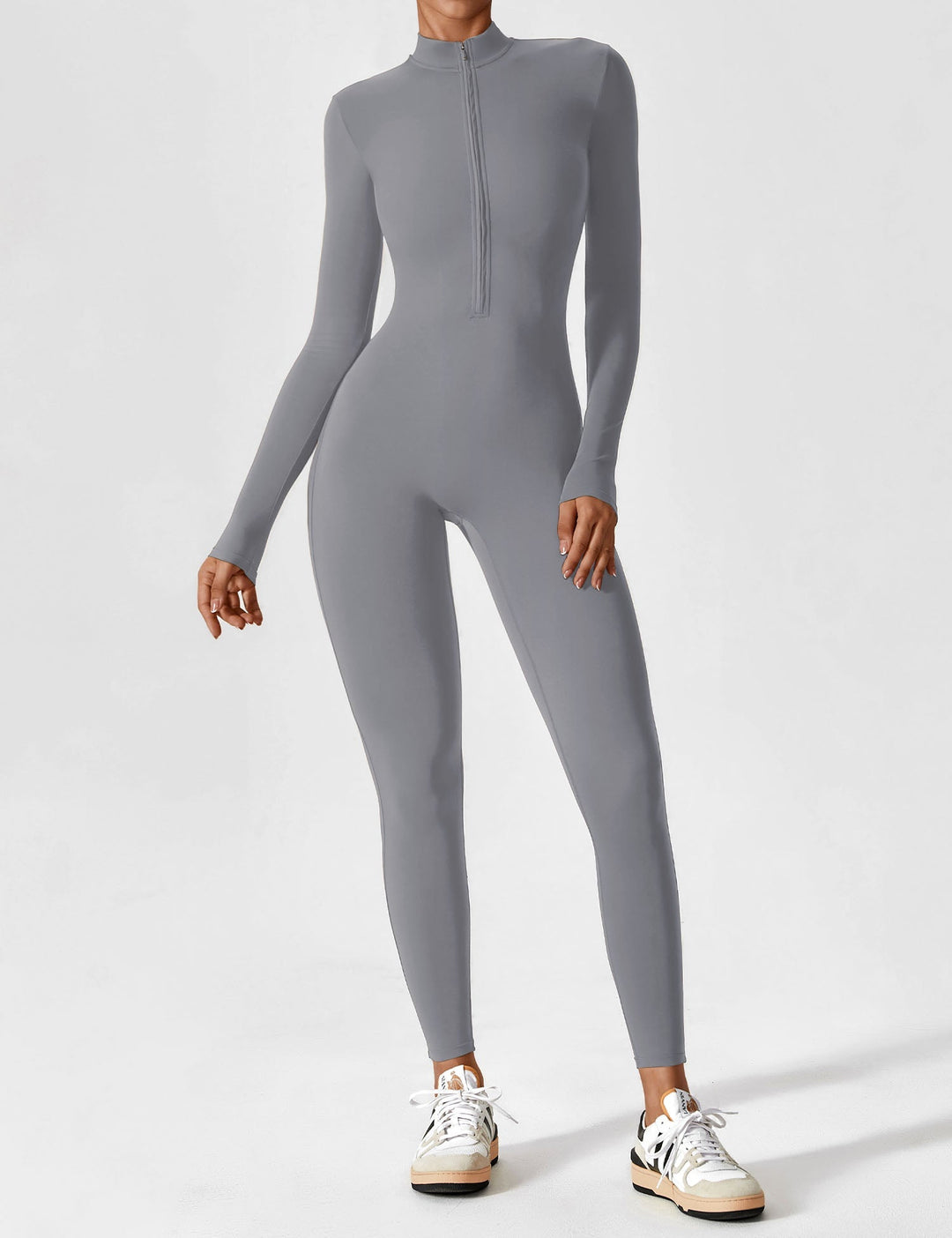 Long Sleeve Zip Jumpsuit – Stretch One-Piece Activewear with Sculpting Fit