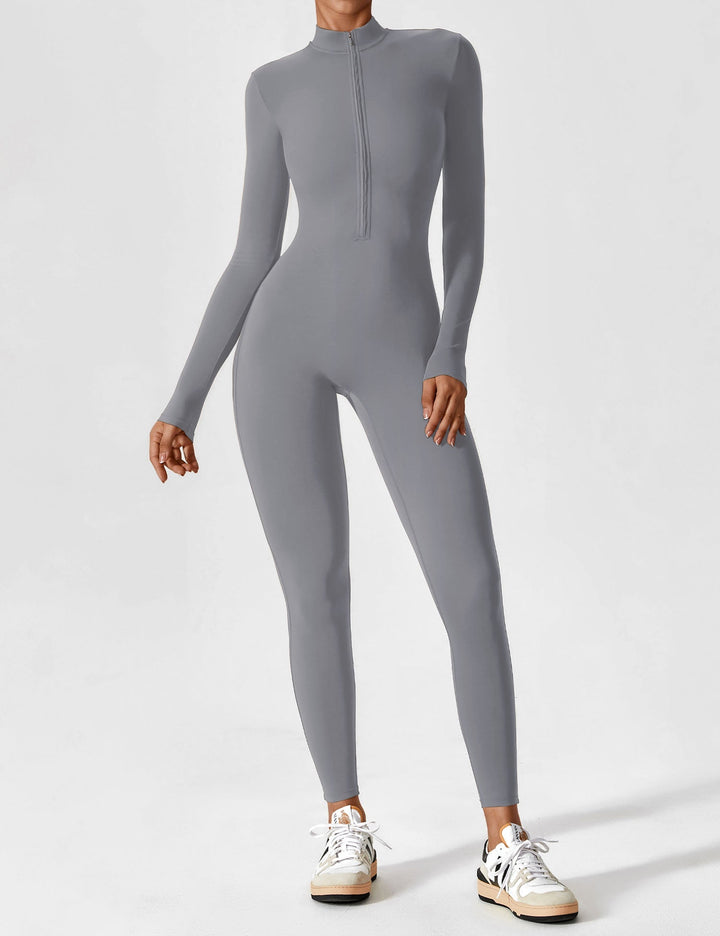 Long Sleeve Zip Jumpsuit – Stretch One-Piece Activewear with Sculpting Fit