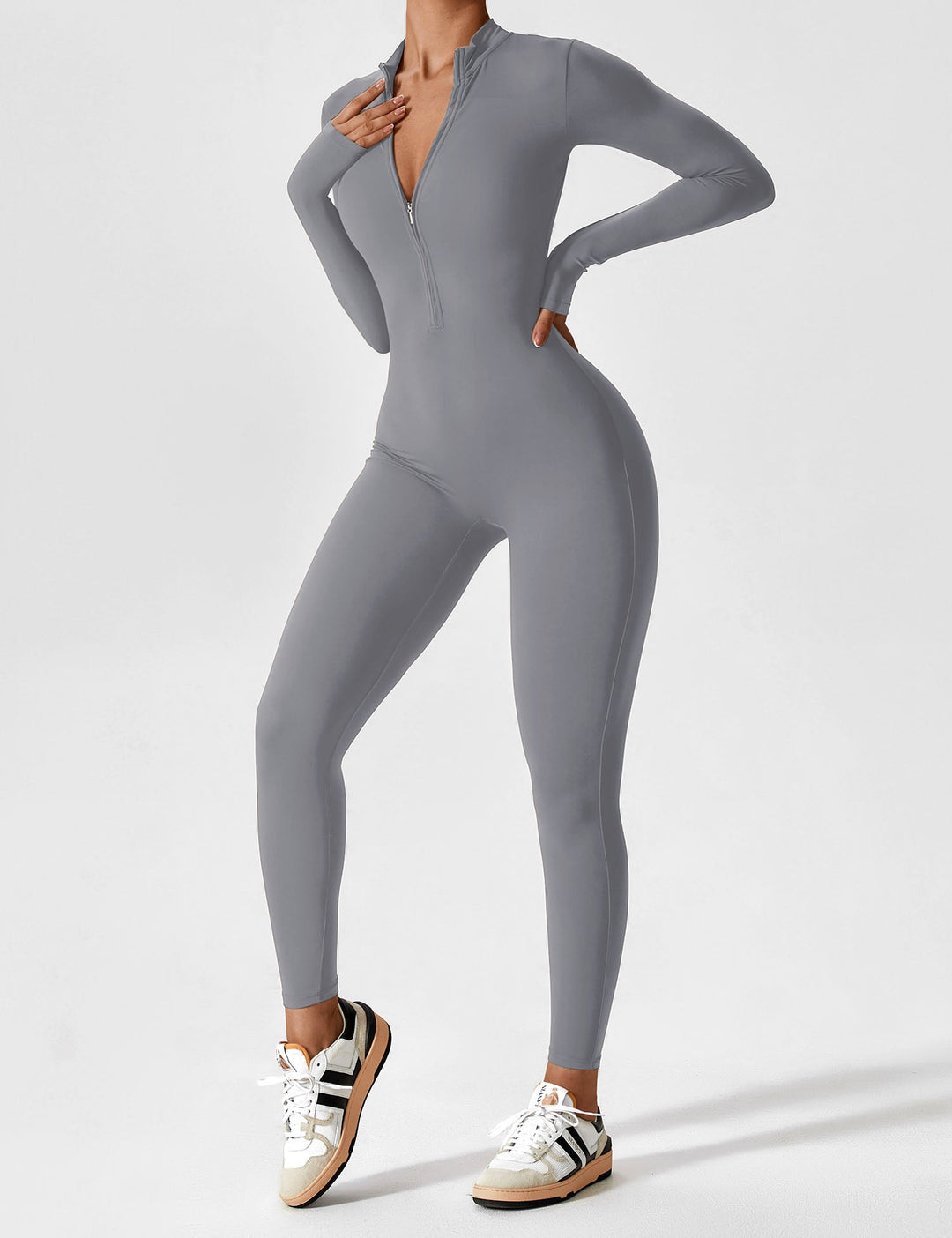 Long Sleeve Zip Jumpsuit – Stretch One-Piece Activewear with Sculpting Fit