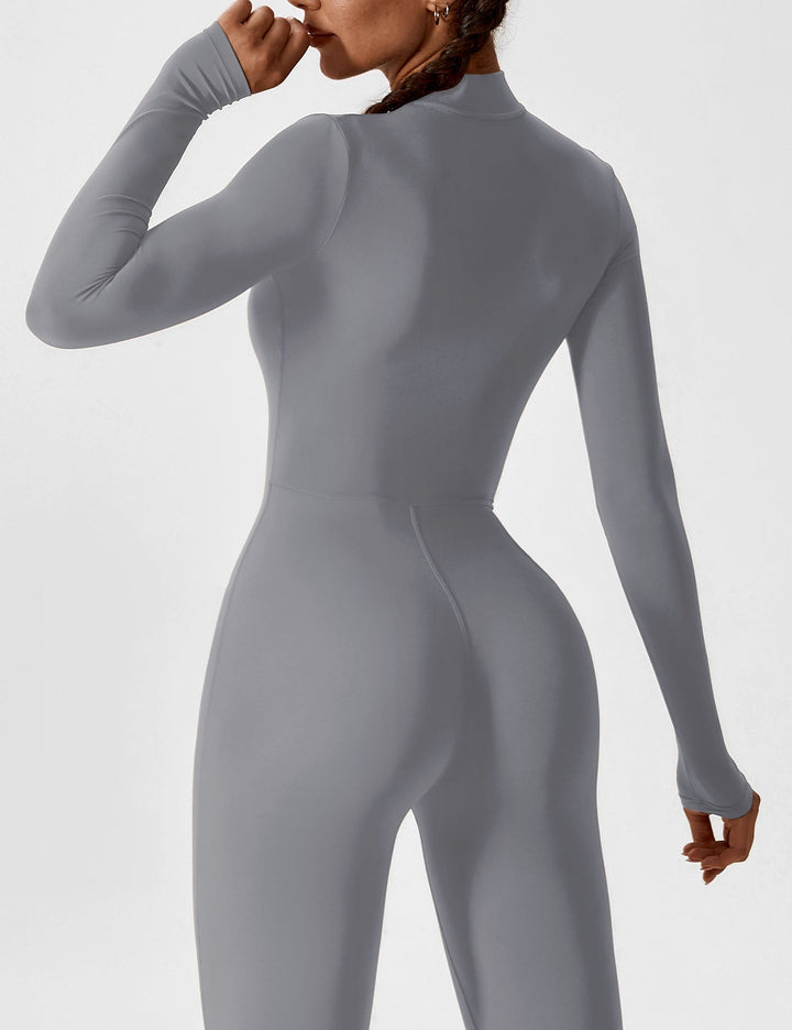 Long Sleeve Zip Jumpsuit – Stretch One-Piece Activewear with Sculpting Fit