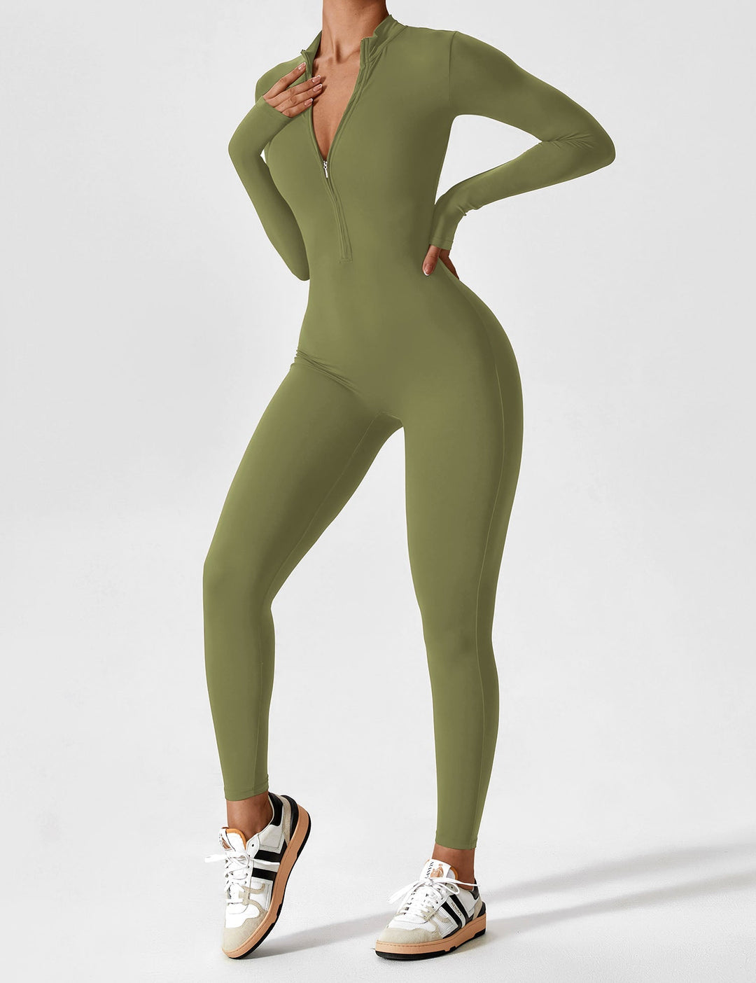 Long Sleeve Zip Jumpsuit – Stretch One-Piece Activewear with Sculpting Fit